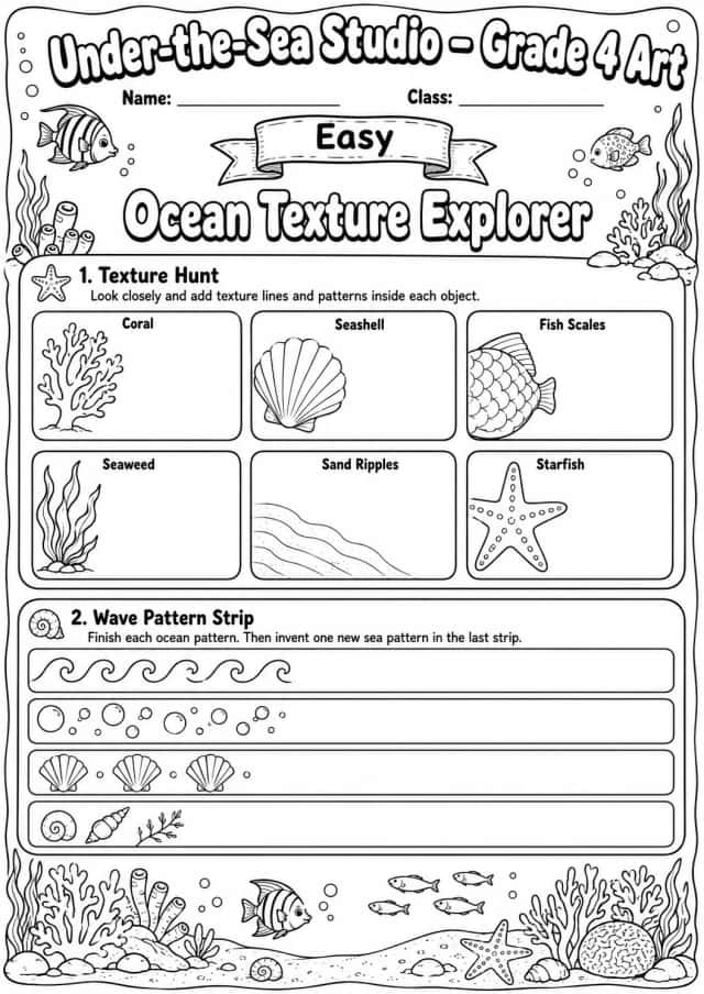 Under the Sea Texture Explorer Worksheet Pack