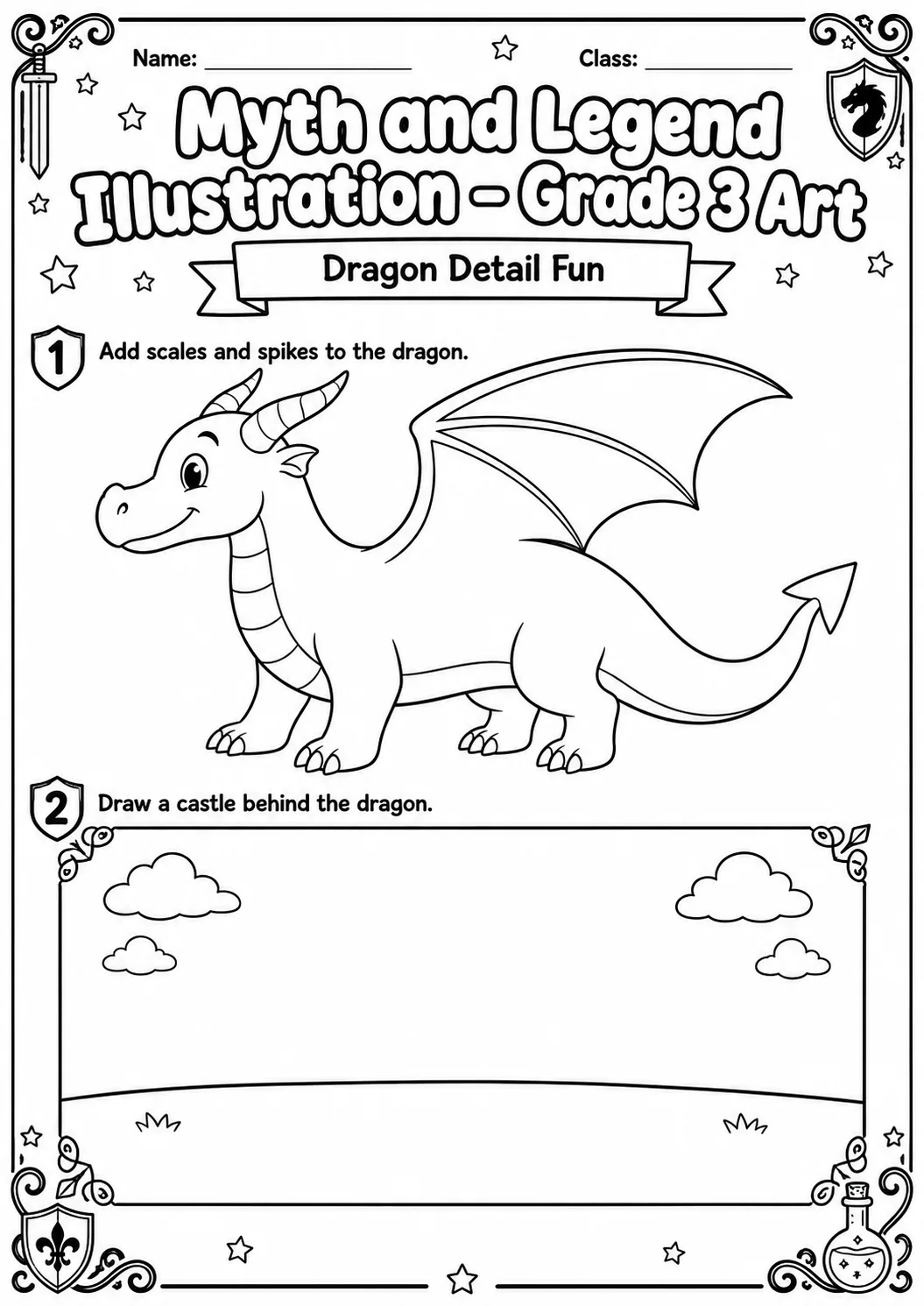 Unicorn and Shield Illustration Worksheet Pack page 2 preview