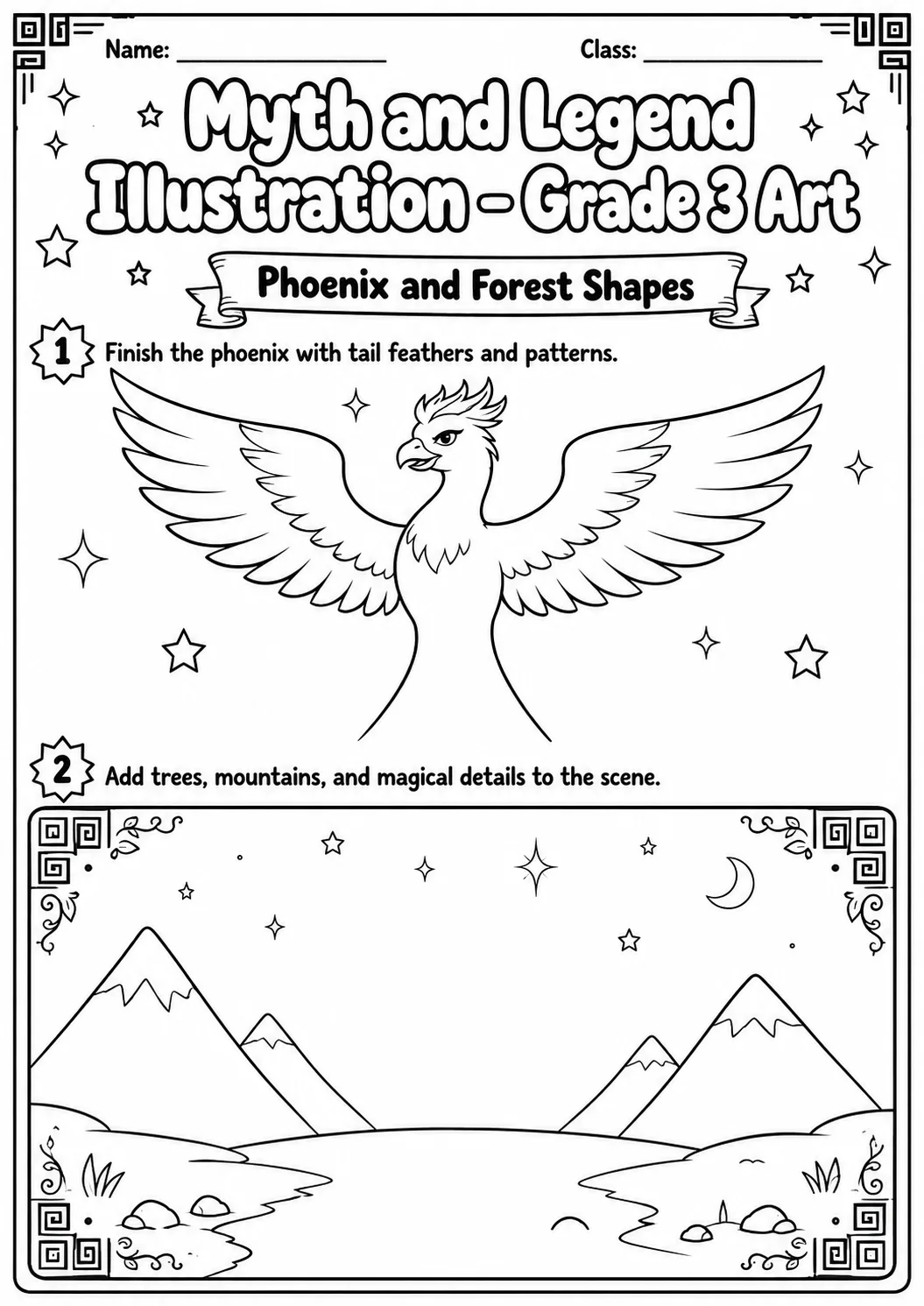 Unicorn and Shield Illustration Worksheet Pack page 3 preview