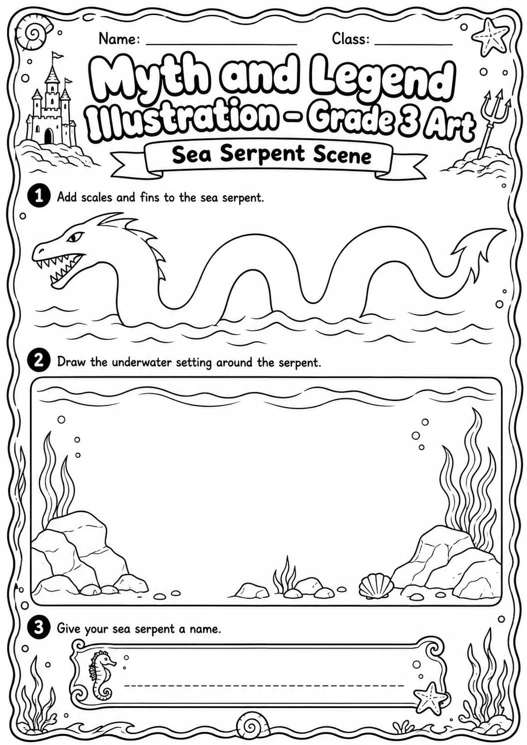 Unicorn and Shield Illustration Worksheet Pack page 4 preview