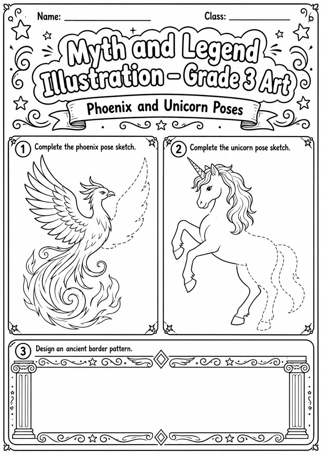 Unicorn and Shield Illustration Worksheet Pack page 6 preview