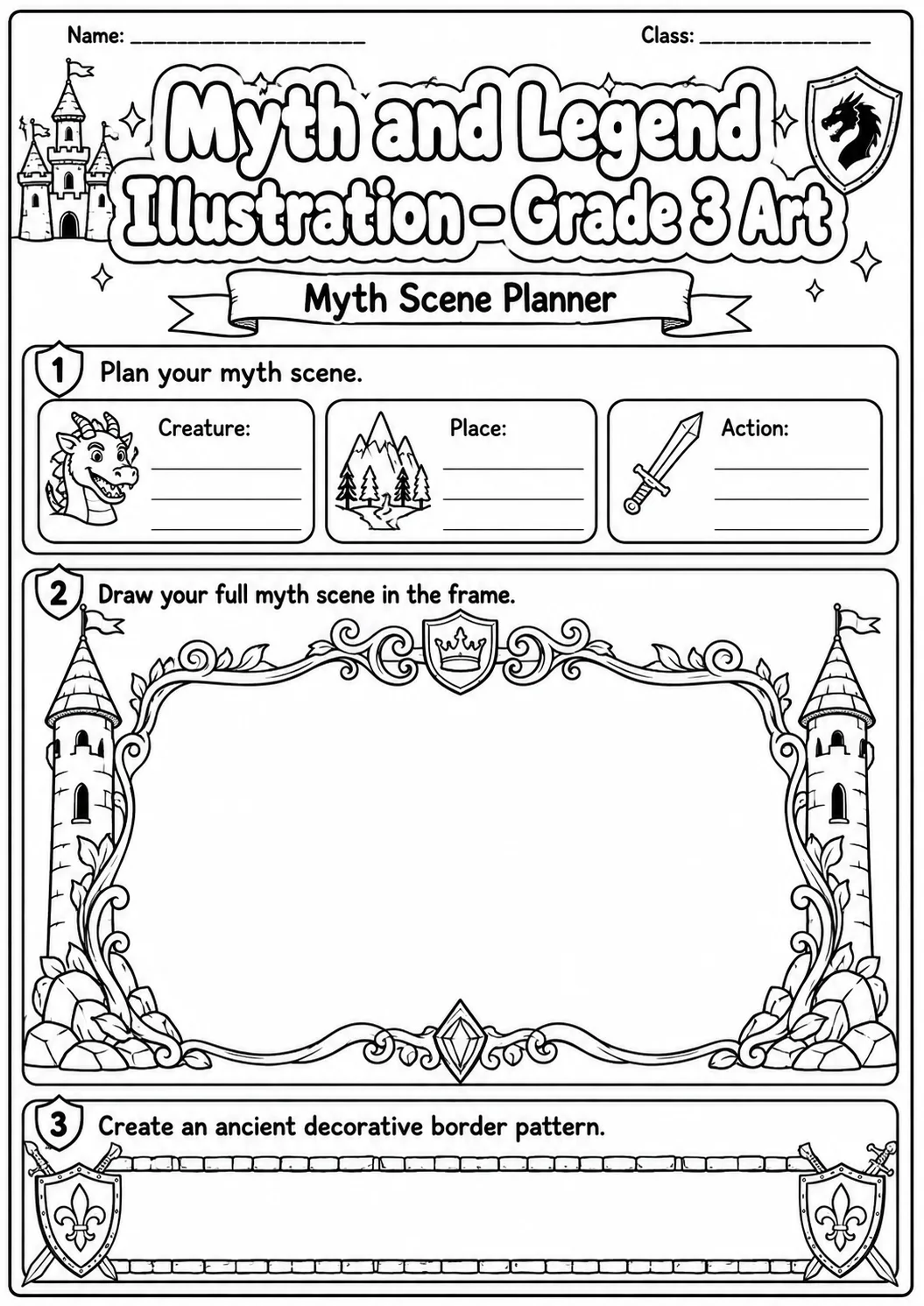 Unicorn and Shield Illustration Worksheet Pack page 7 preview