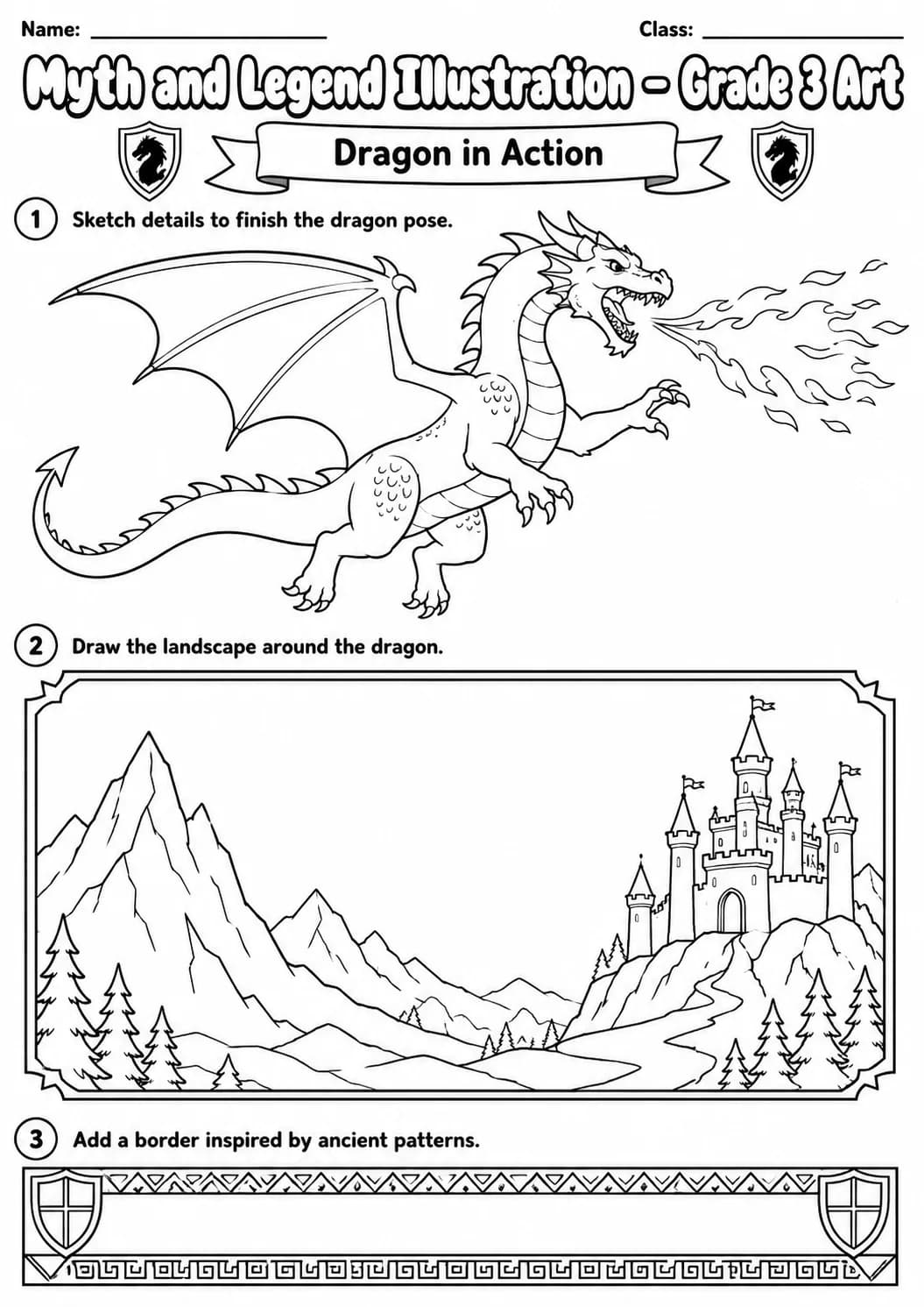 Unicorn and Shield Illustration Worksheet Pack page 8 preview