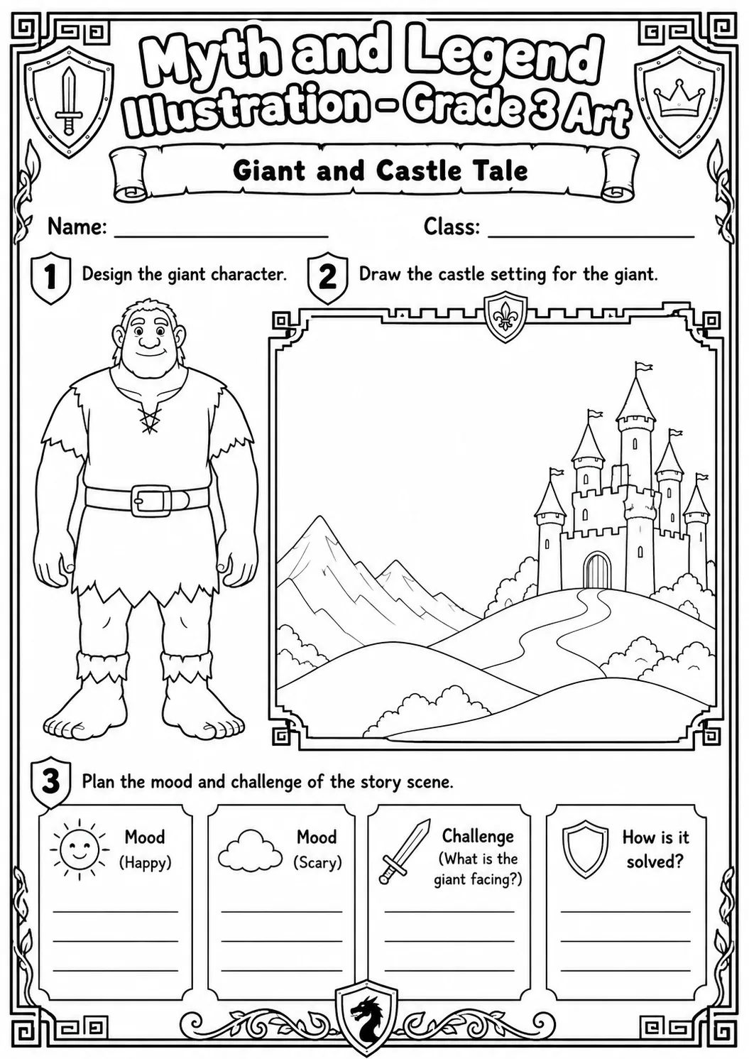 Unicorn and Shield Illustration Worksheet Pack page 9 preview