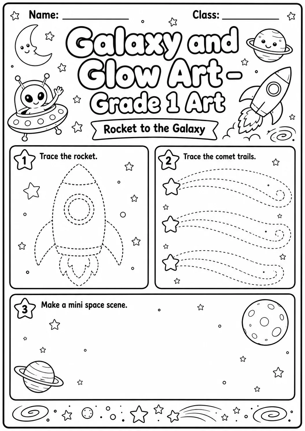 Galaxy Space Tracing Worksheet Pack page 6 preview