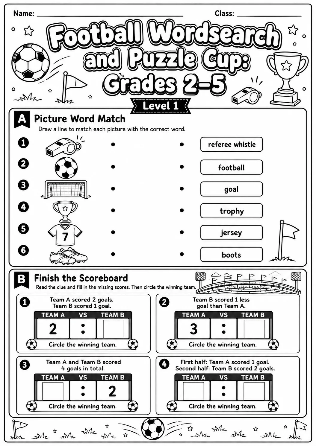 Football Word Search Worksheet Pack page 3 preview