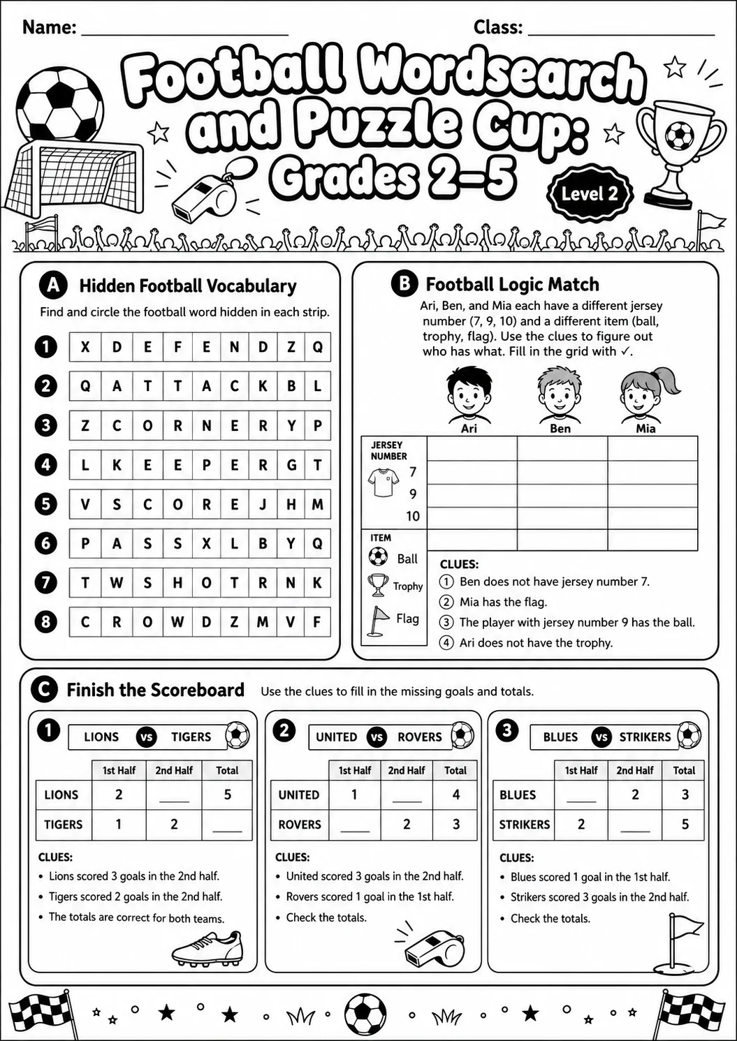 Football Word Search Worksheet Pack page 6 preview