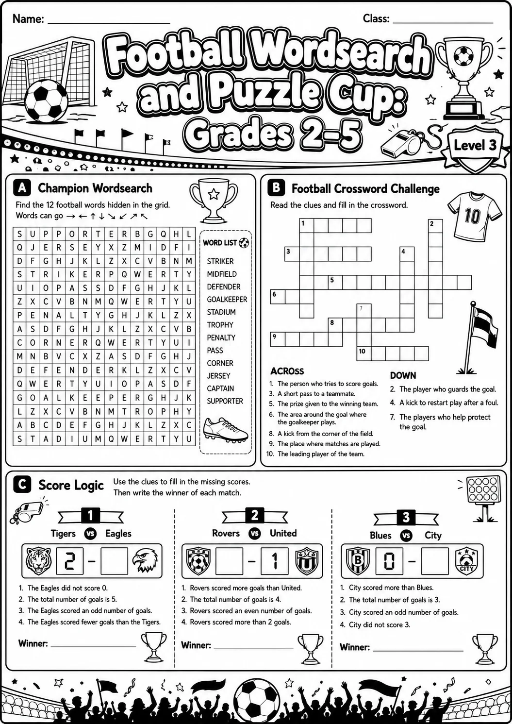 Football Word Search Worksheet Pack page 7 preview