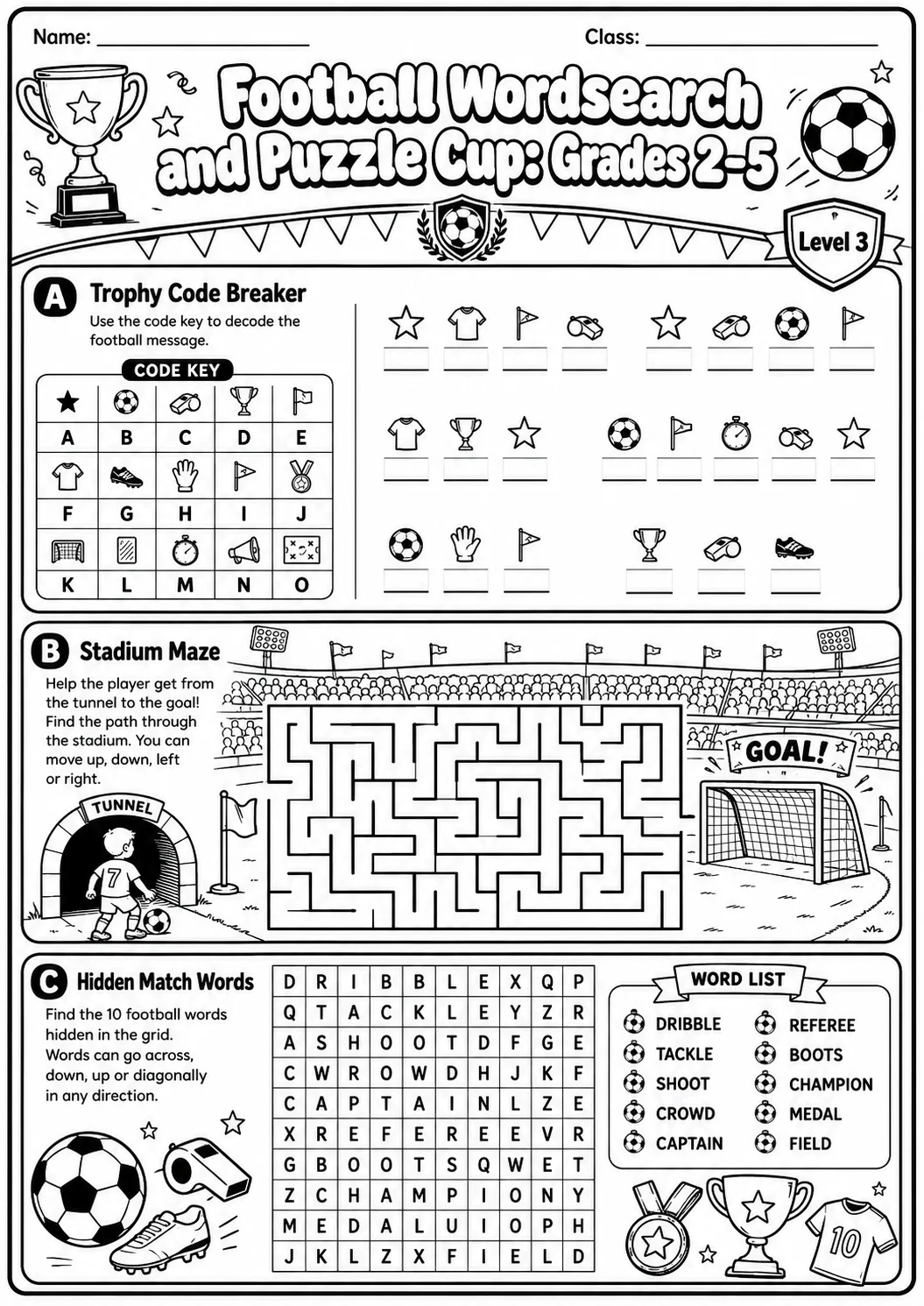 Football Word Search Worksheet Pack page 8 preview