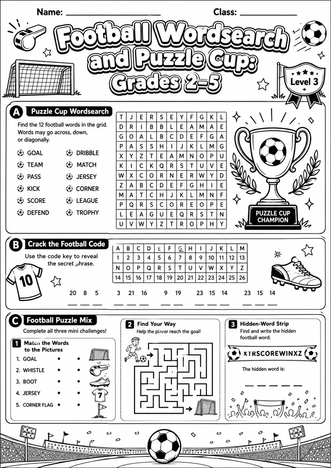 Football Word Search Worksheet Pack page 10 preview