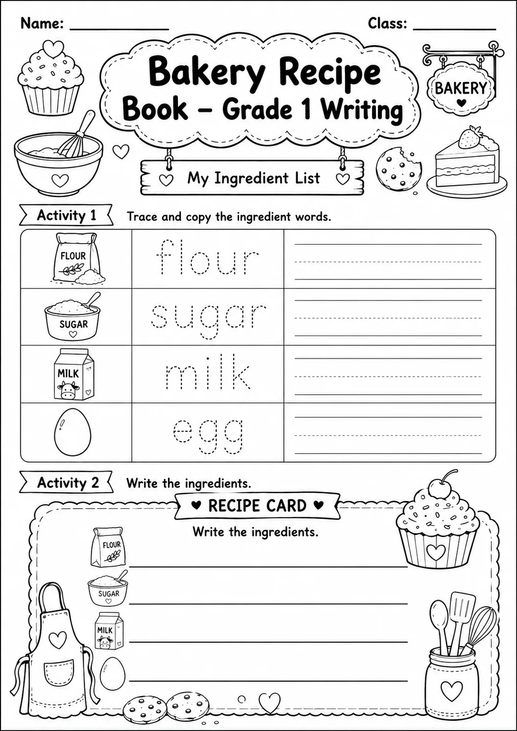Bakery Recipe Book Writing Worksheet Pack page 2 preview