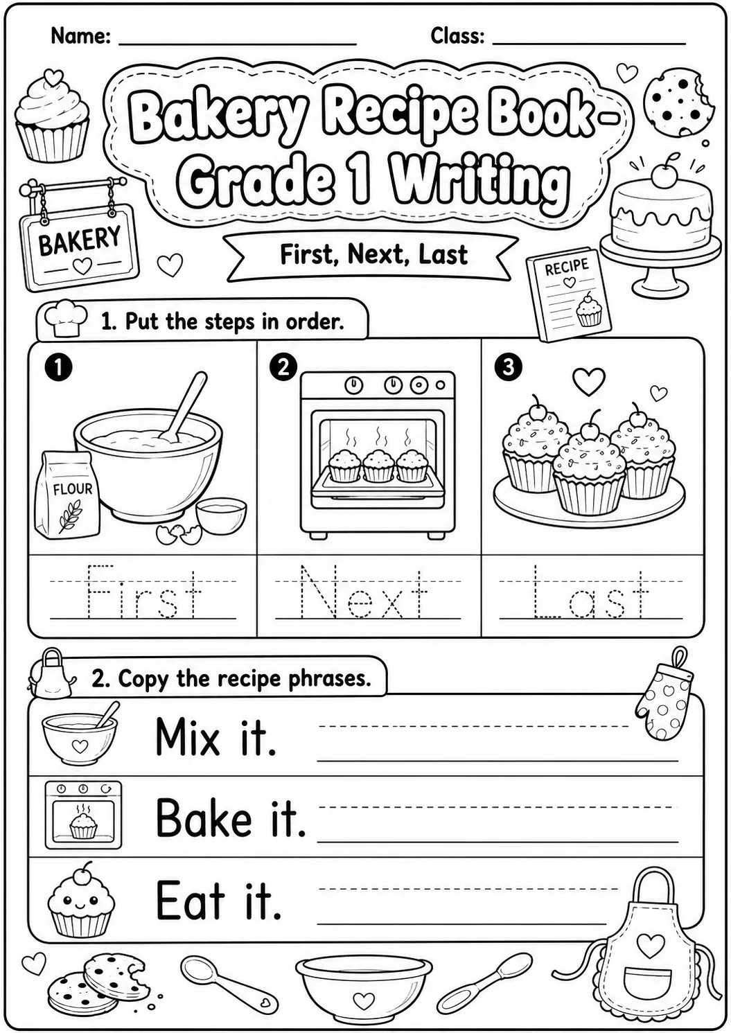 Bakery Recipe Book Writing Worksheet Pack page 3 preview