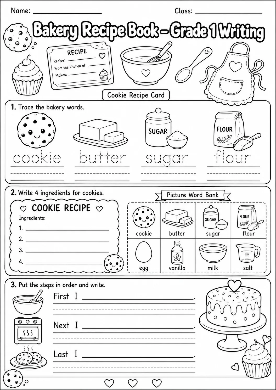Bakery Recipe Book Writing Worksheet Pack page 4 preview