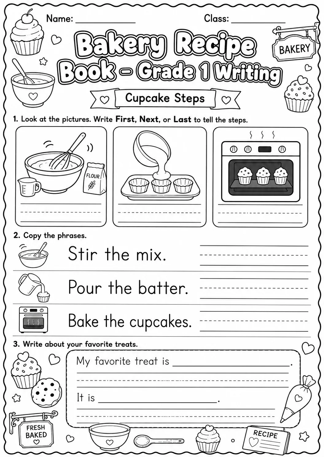 Bakery Recipe Book Writing Worksheet Pack page 5 preview