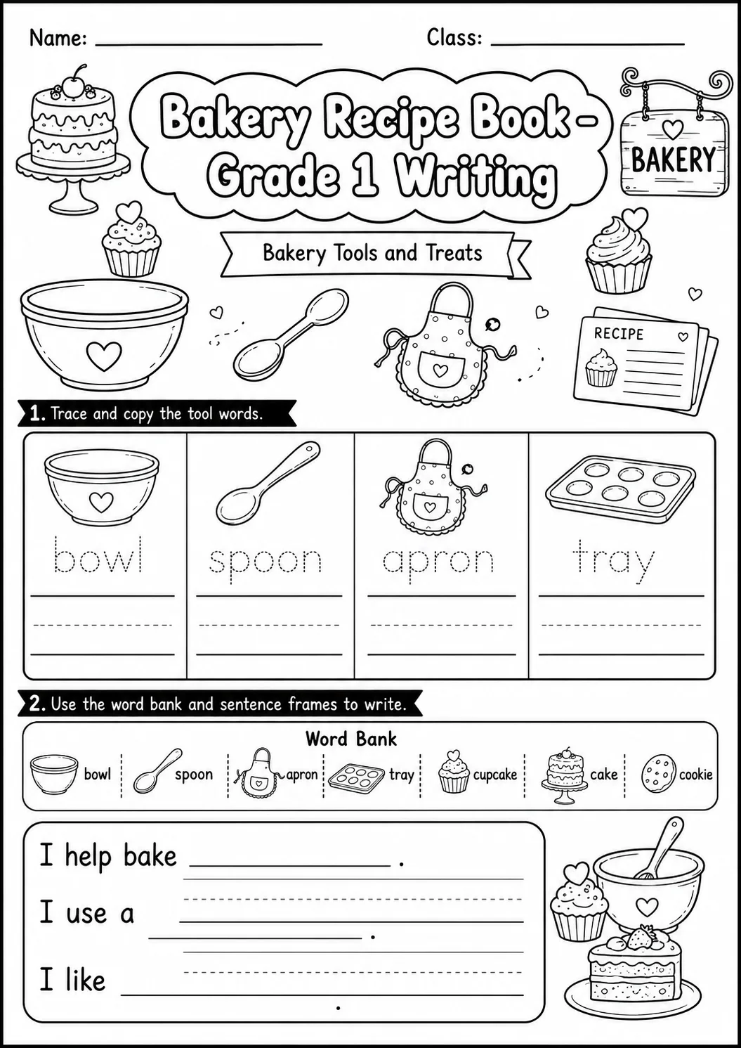 Bakery Recipe Book Writing Worksheet Pack page 6 preview