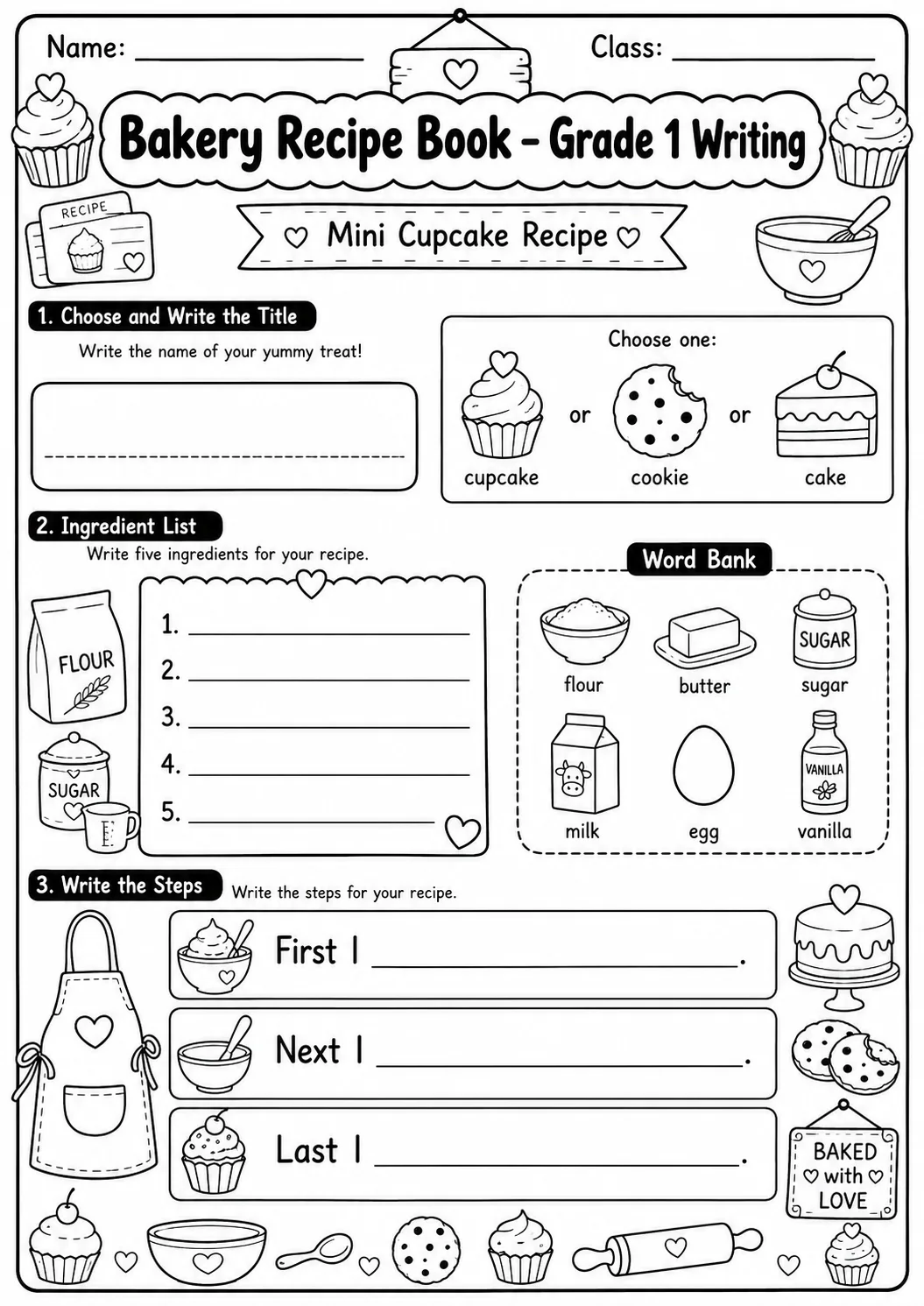 Bakery Recipe Book Writing Worksheet Pack page 7 preview