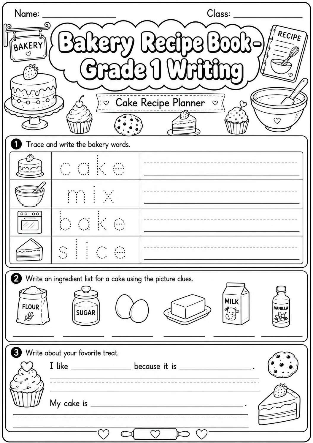 Bakery Recipe Book Writing Worksheet Pack page 8 preview