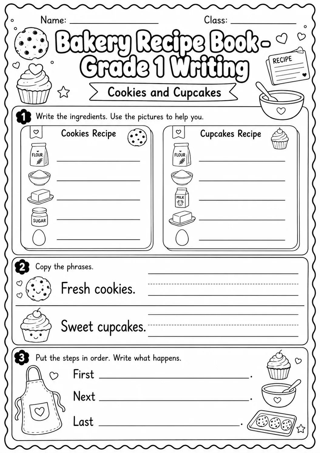 Bakery Recipe Book Writing Worksheet Pack page 9 preview