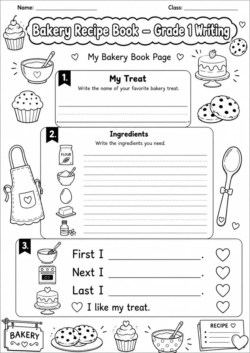 Bakery Recipe Book Writing Worksheet Pack page 10 preview