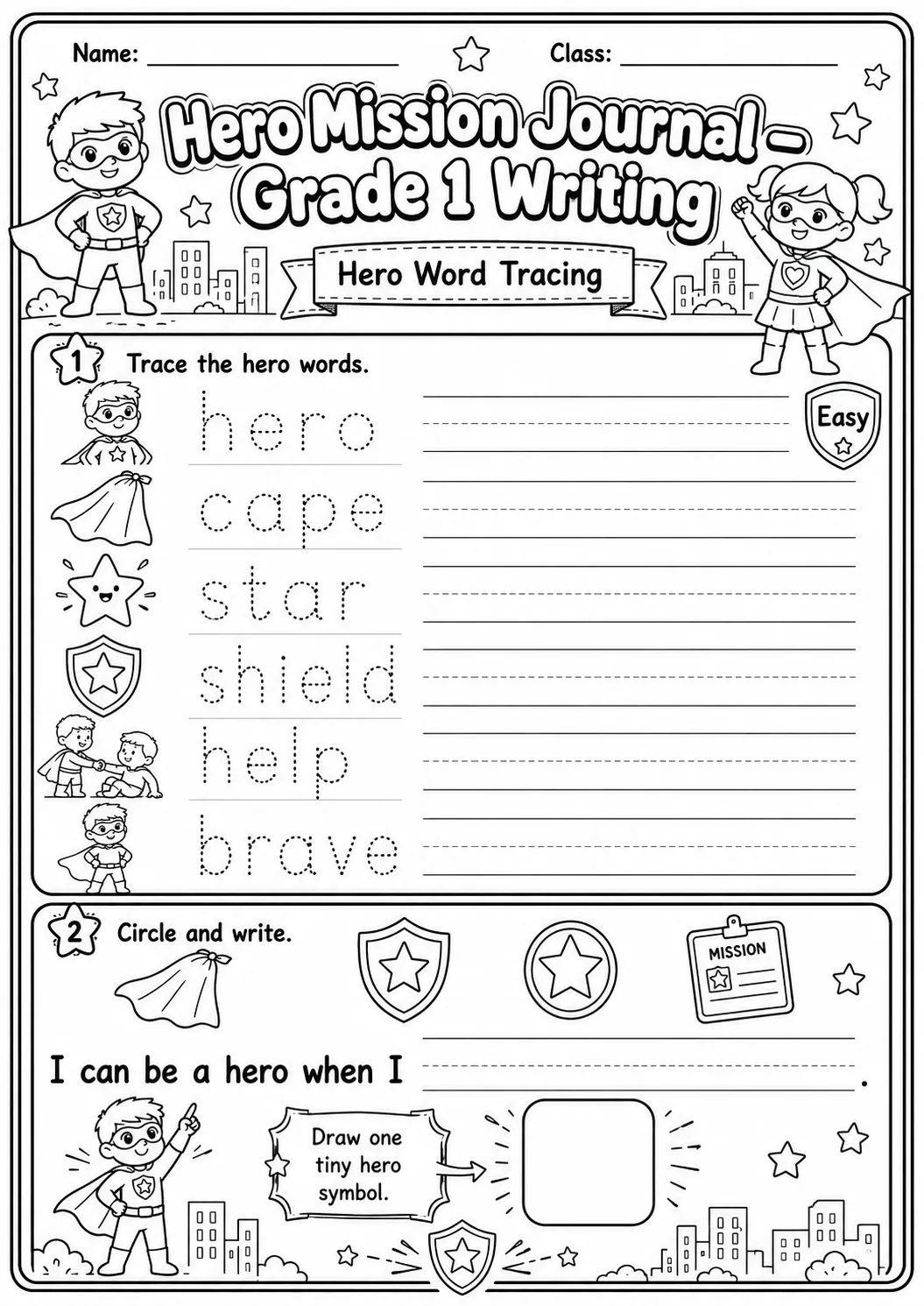 Hero Mission Journals Writing Worksheet Pack printable English Language worksheet preview from KiwiBee