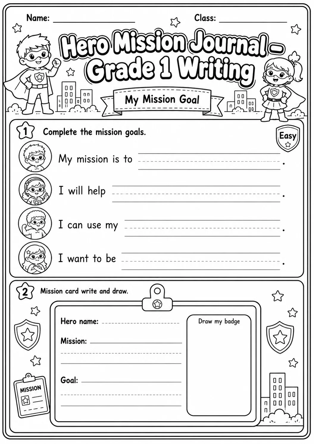 Hero Mission Journals Writing Worksheet Pack page 2 preview