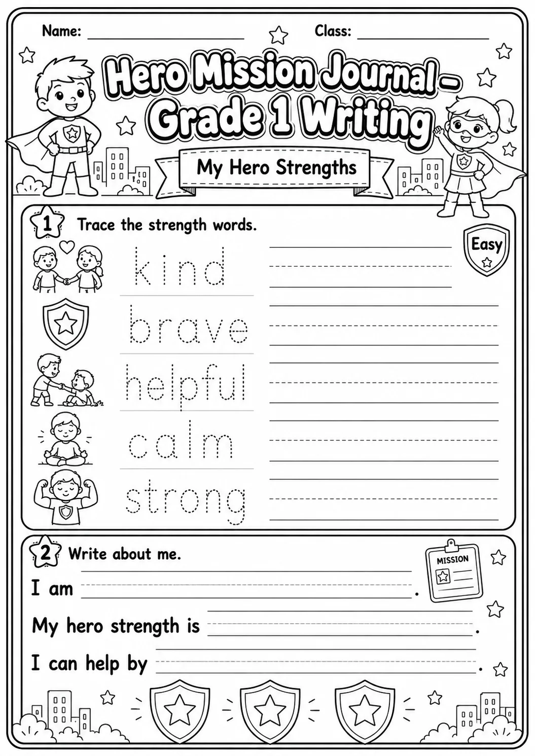 Hero Mission Journals Writing Worksheet Pack page 3 preview