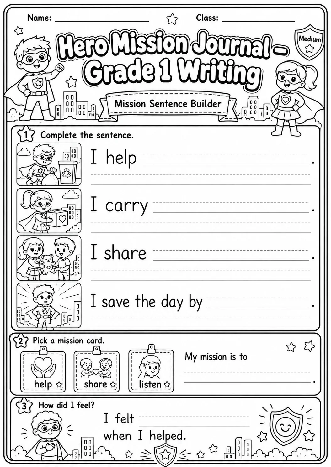 Hero Mission Journals Writing Worksheet Pack page 4 preview