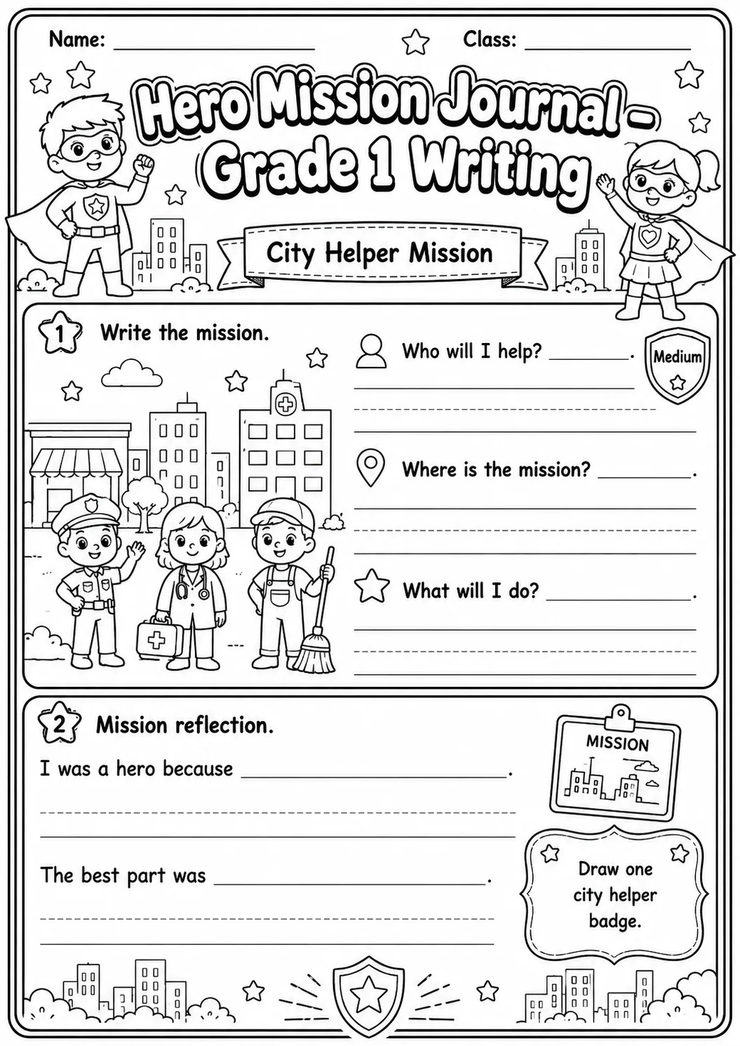 Hero Mission Journals Writing Worksheet Pack page 5 preview