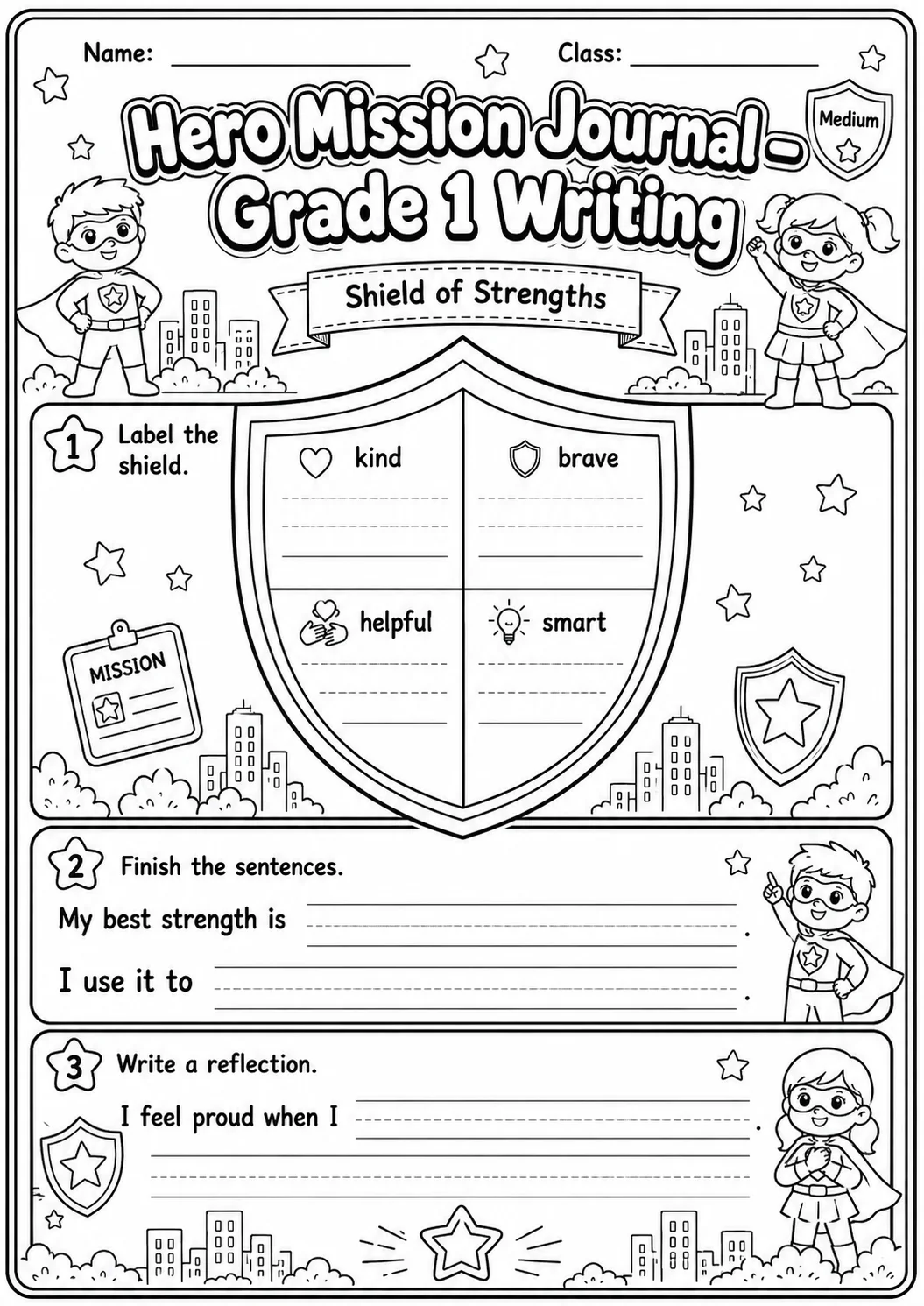 Hero Mission Journals Writing Worksheet Pack page 6 preview