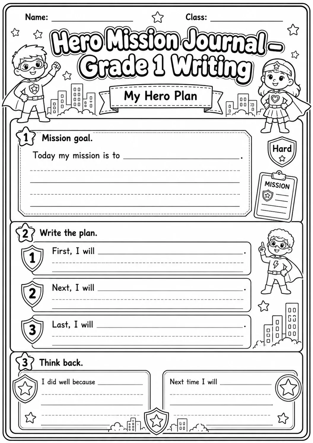 Hero Mission Journals Writing Worksheet Pack page 7 preview