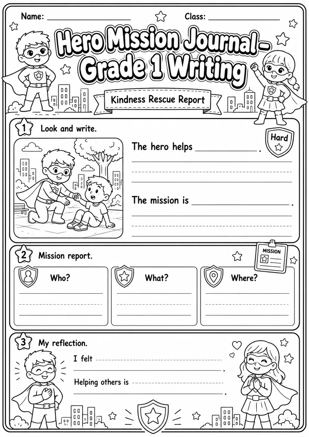 Hero Mission Journals Writing Worksheet Pack page 8 preview