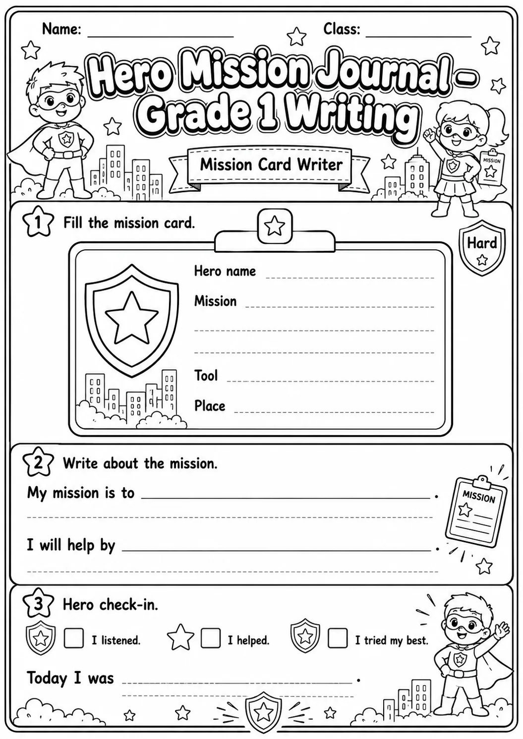 Hero Mission Journals Writing Worksheet Pack page 9 preview