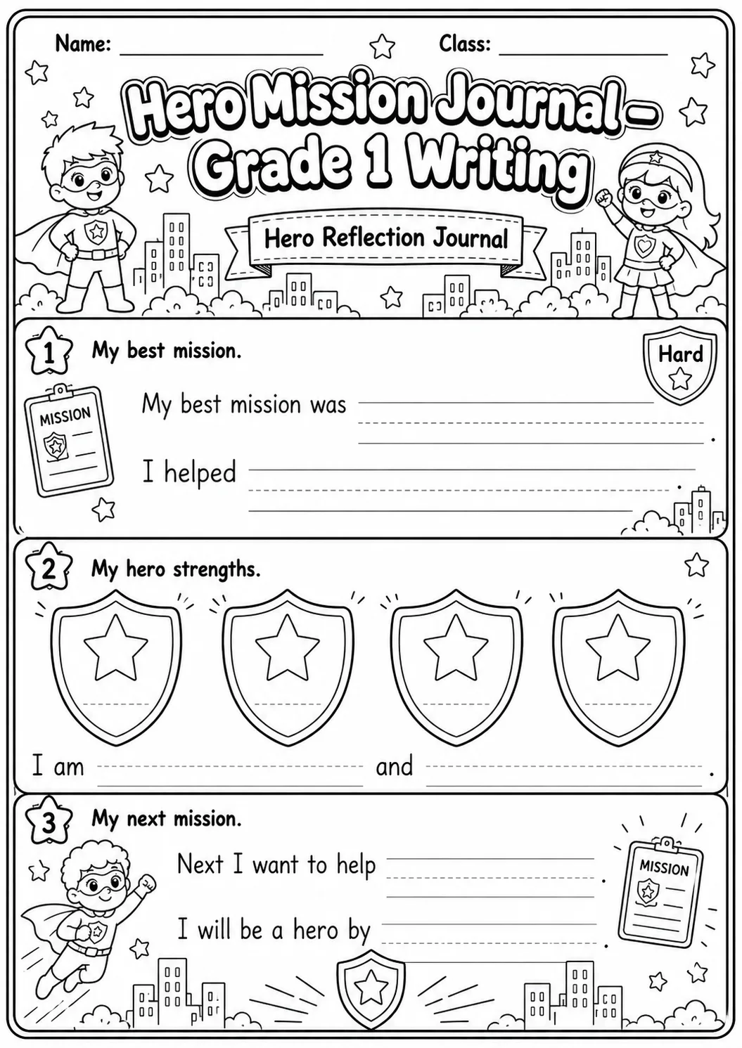 Hero Mission Journals Writing Worksheet Pack page 10 preview