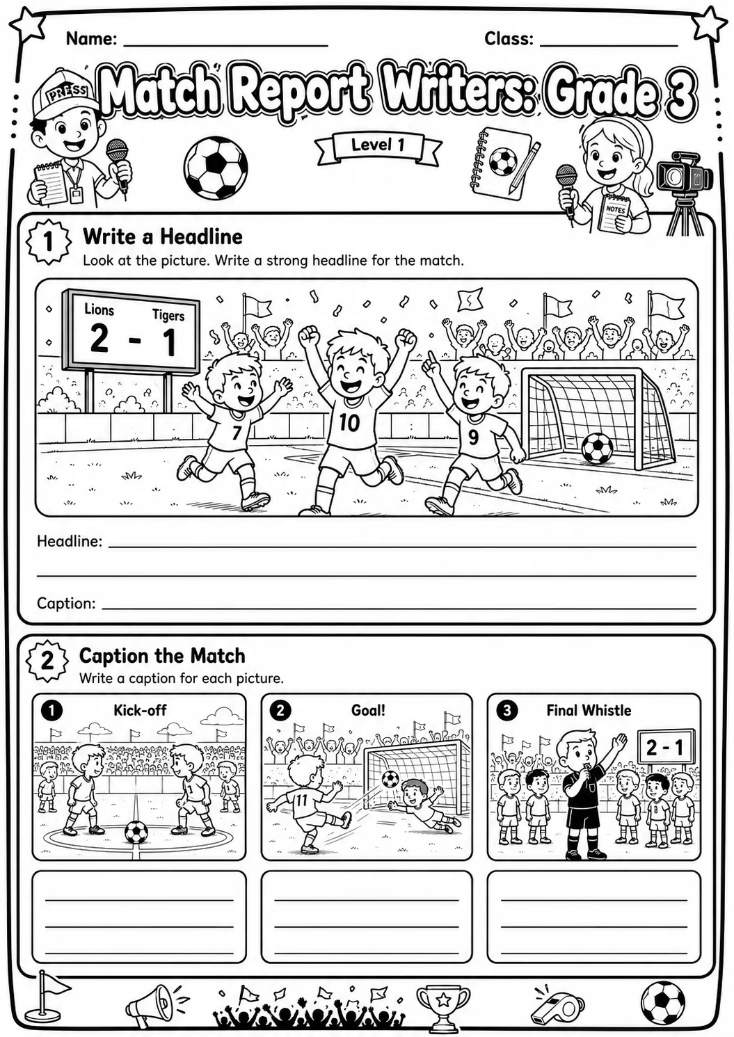 Match Report Writers Worksheet Pack printable English Language worksheet preview from KiwiBee