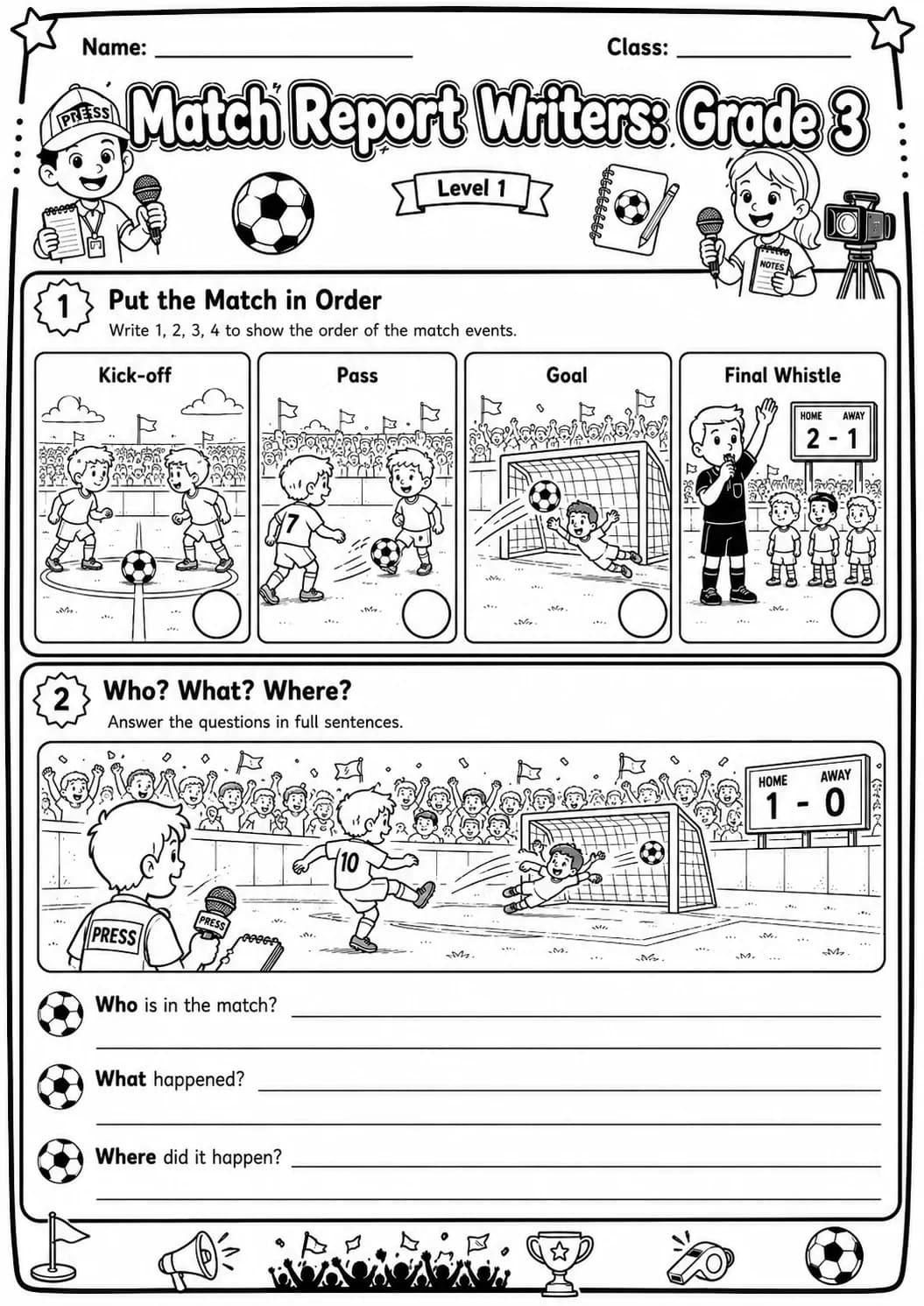 Match Report Writers Worksheet Pack page 2 preview