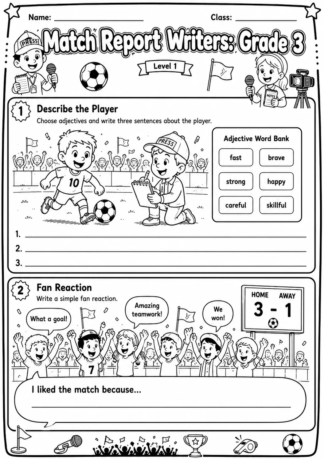 Match Report Writers Worksheet Pack page 3 preview