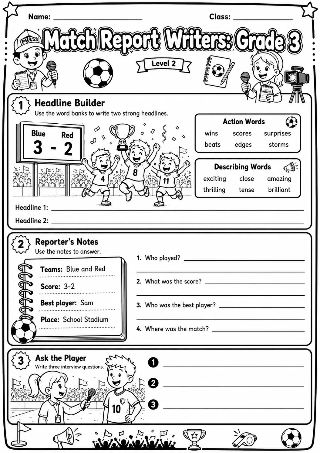 Match Report Writers Worksheet Pack page 4 preview