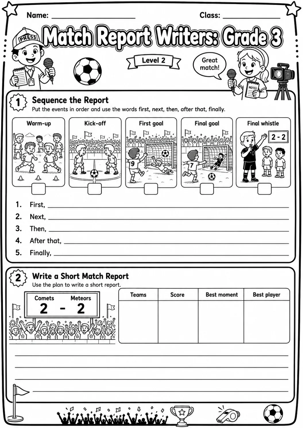 Match Report Writers Worksheet Pack page 6 preview