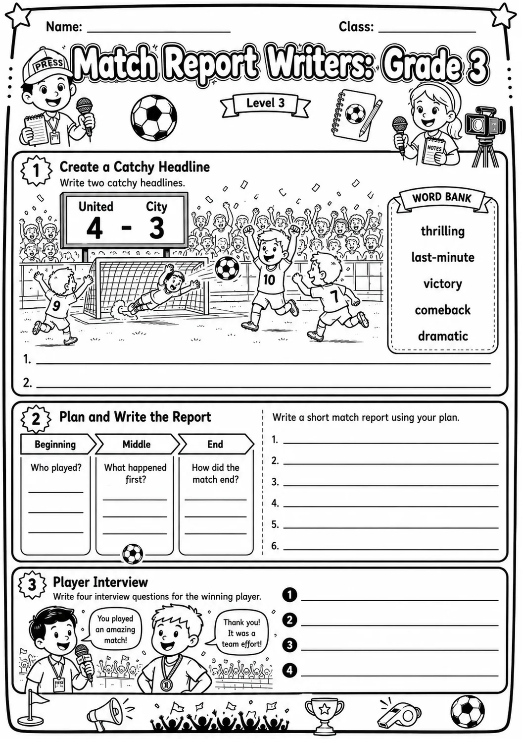 Match Report Writers Worksheet Pack page 7 preview