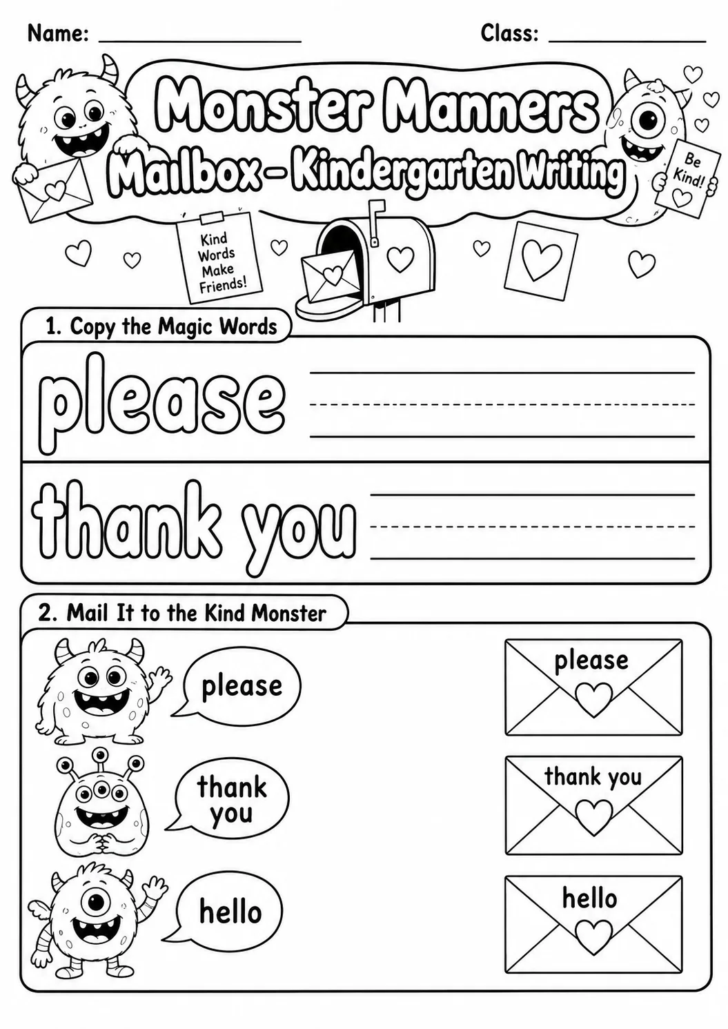 Monster Manners Mailbox Writing Worksheet Pack page 2 preview