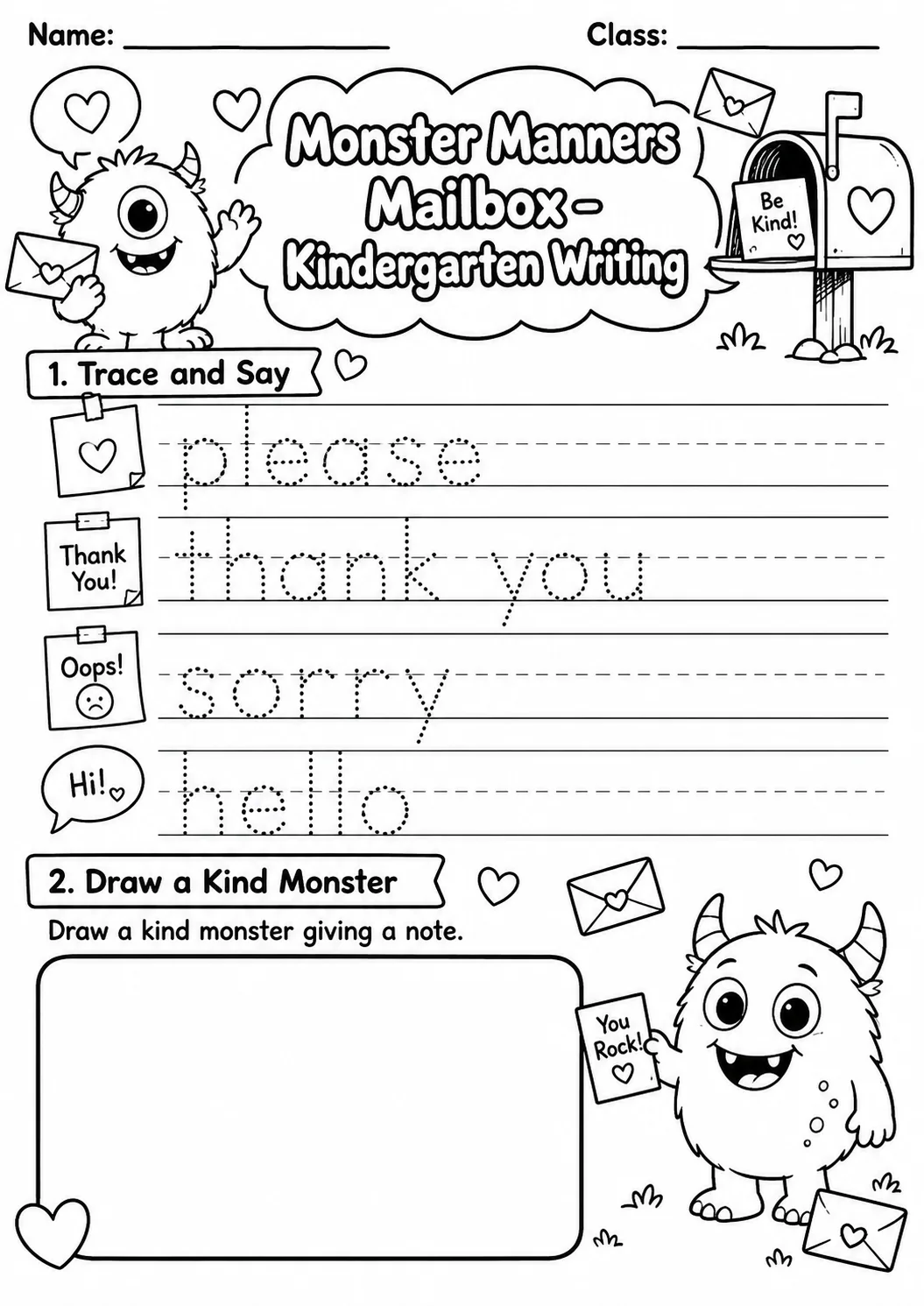 Monster Manners Mailbox Writing Worksheet Pack page 3 preview