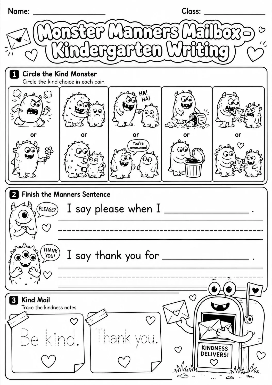 Monster Manners Mailbox Writing Worksheet Pack page 4 preview