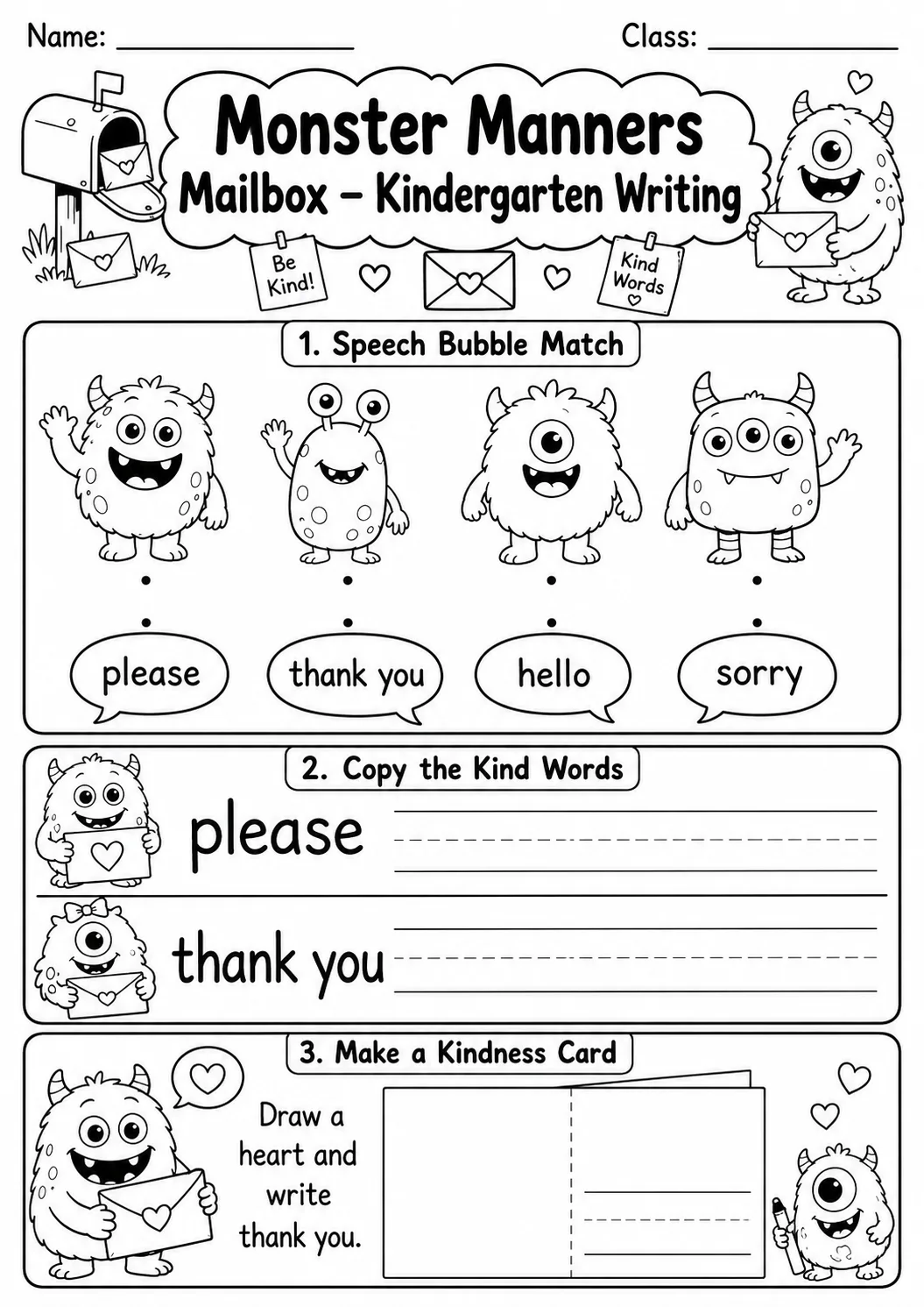 Monster Manners Mailbox Writing Worksheet Pack page 5 preview