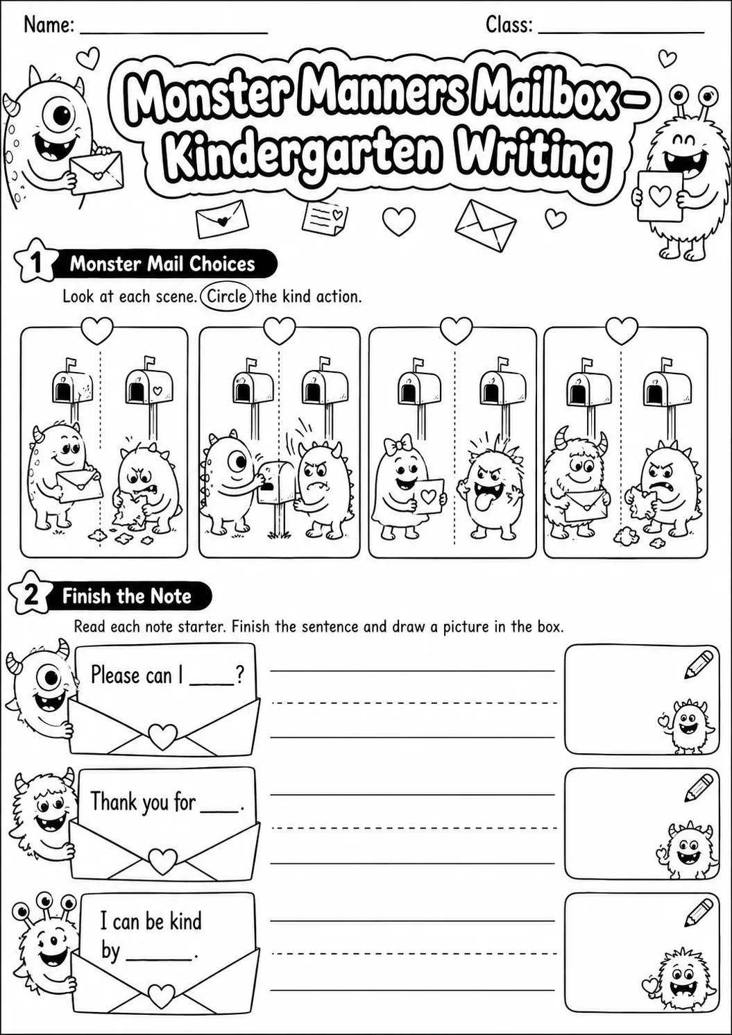 Monster Manners Mailbox Writing Worksheet Pack page 6 preview