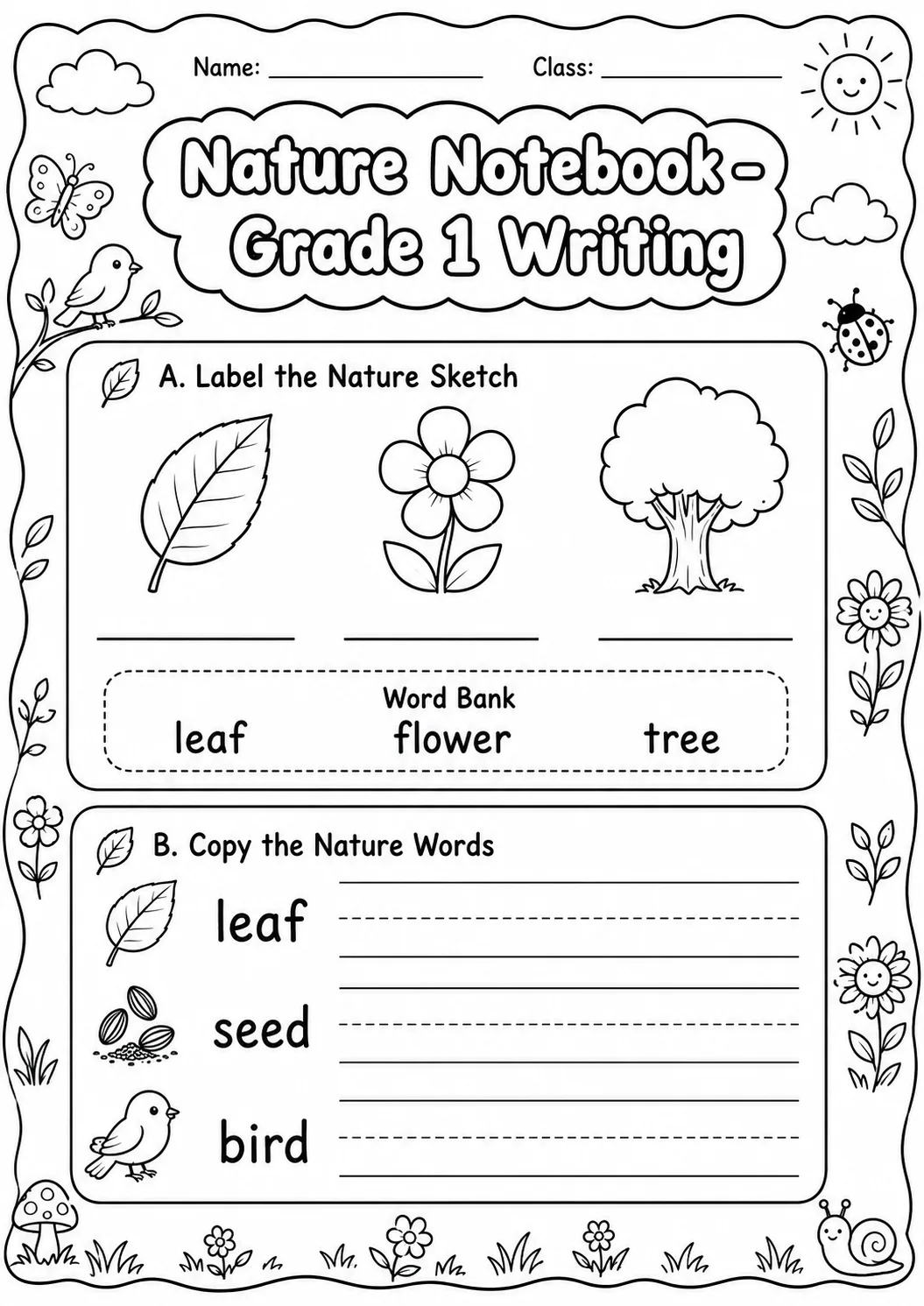 Nature Notebook Writing Worksheet Pack printable English Language worksheet preview from KiwiBee