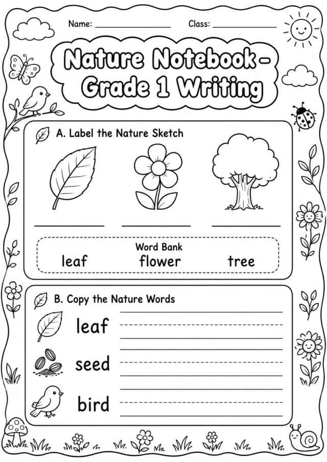 Nature Notebook Writing Worksheet Pack