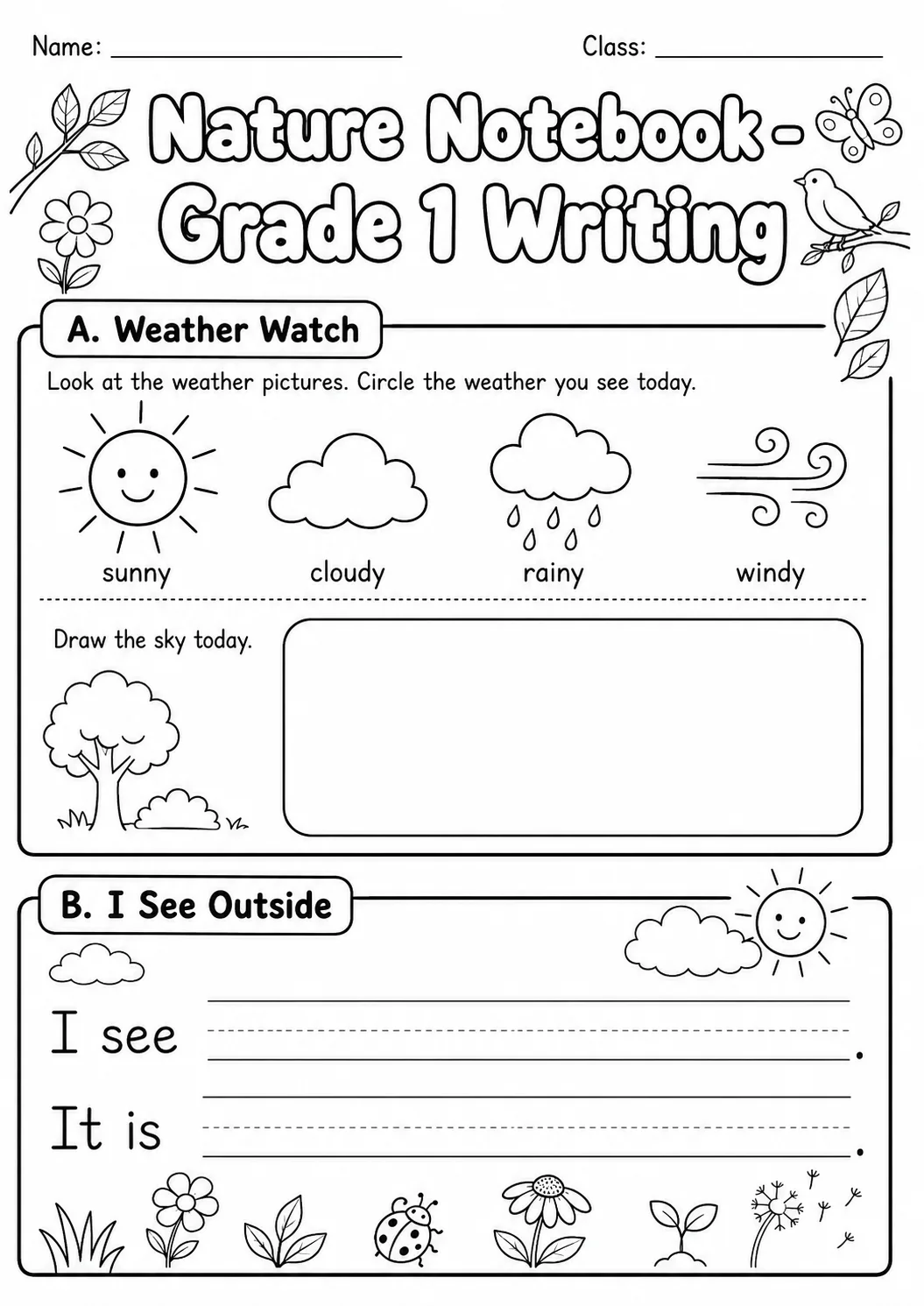 Nature Notebook Writing Worksheet Pack page 2 preview