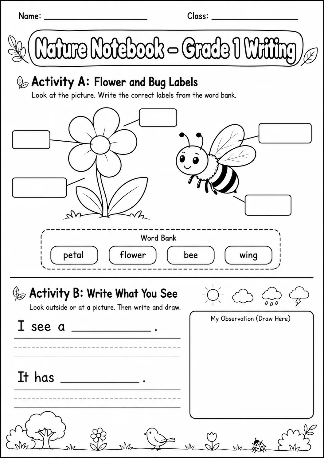 Nature Notebook Writing Worksheet Pack page 3 preview