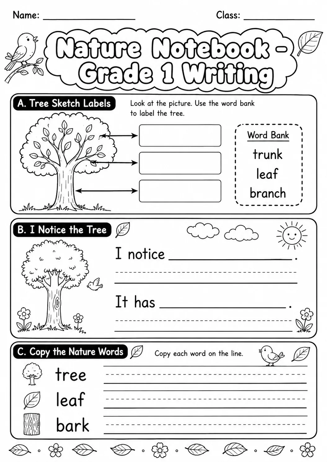 Nature Notebook Writing Worksheet Pack page 4 preview
