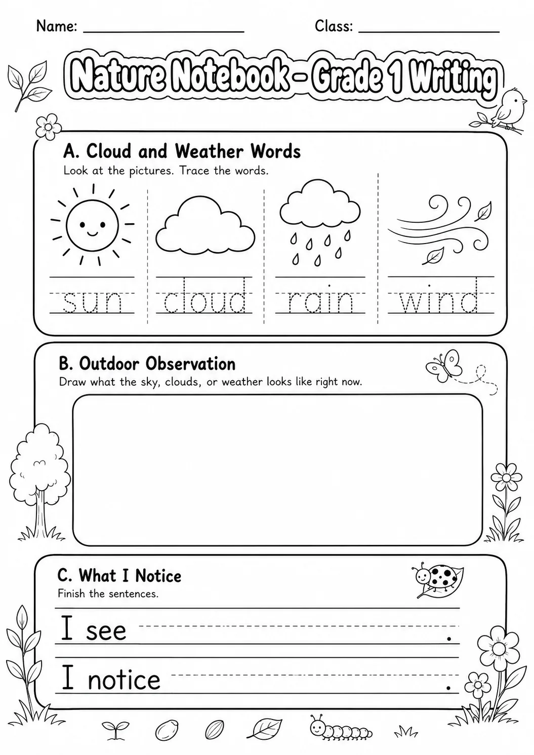 Nature Notebook Writing Worksheet Pack page 5 preview